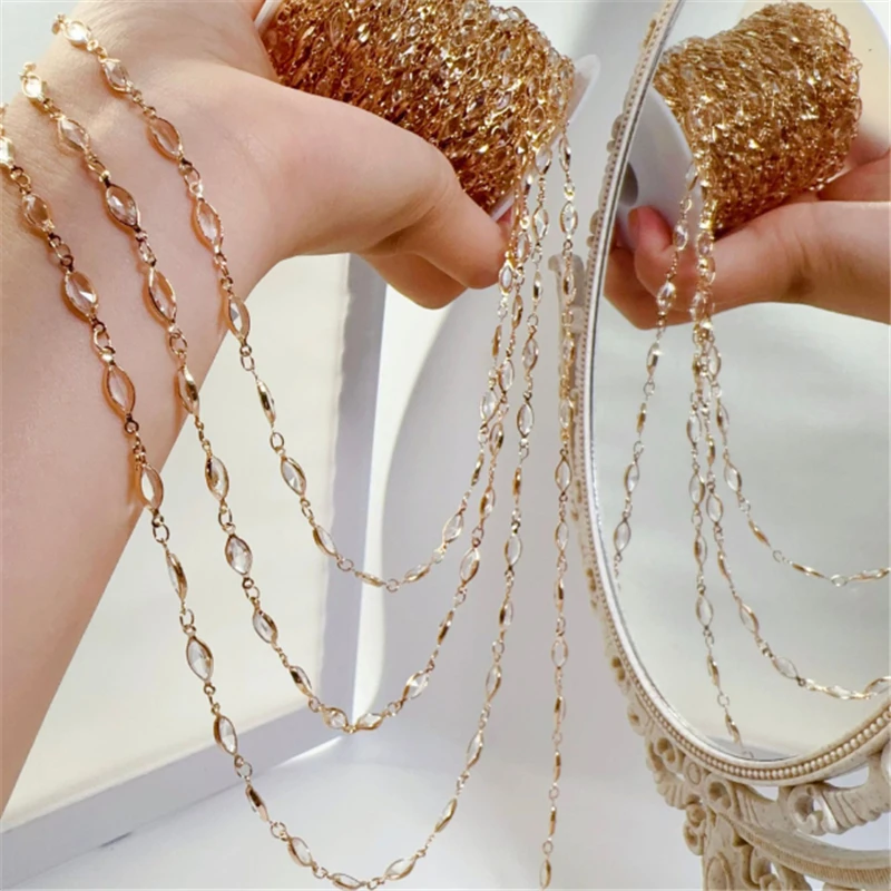 5Meters New Retro No Fade Crystal Waterdrop Beads Link Chains for DIY Bracelet Necklace Garment Jewelry Findings Accessories