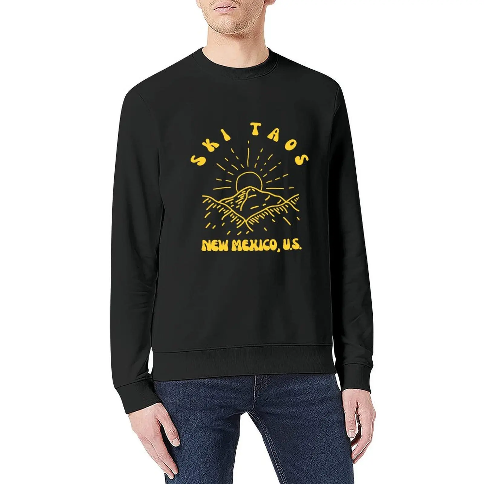 Retro Sixties Ski Taos New Mexico - Yellow - Vintage-Style Skiing Pullover autumn blouse anime sweatshirt