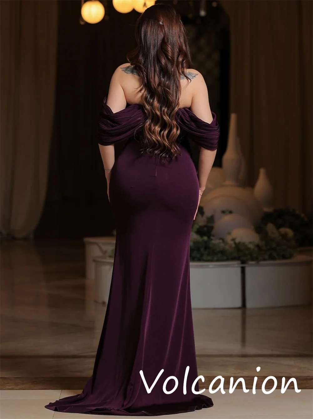 맞춤형 정장 캐주얼 저지 스팽글 플리츠 트럼펫 오프 숄더 롱 드레스 맞춤형 행사 우아한