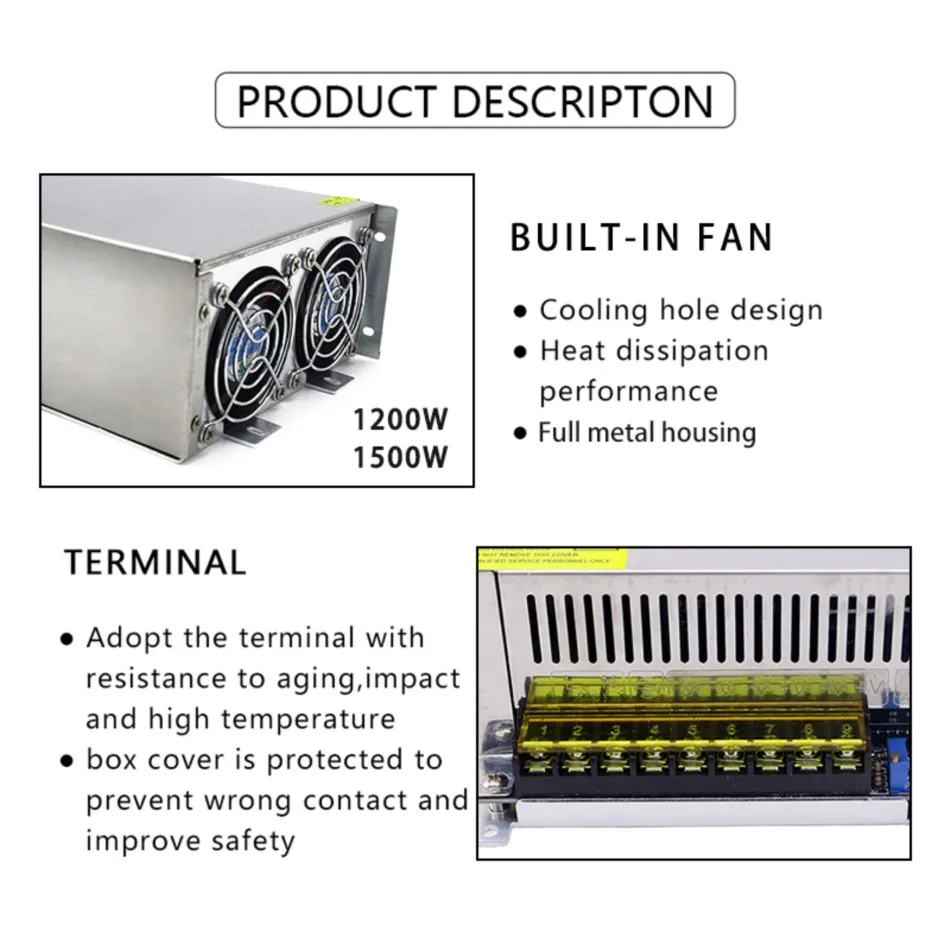 Imagem -03 - Conversor de Tensão de Alimentação Comutada Transformador de Acionamento do Motor Ventiladores Embutidos Smps 48 v 1500w 31.3a 170250v ca para cc