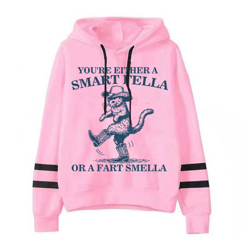 Smart Fella or Fart Smella Cowgirl Sweatshirt Hoodie Funny Animal Cat Lovers Gift Sweater Cowboy Cats Retro 90s Pullover Hoodie