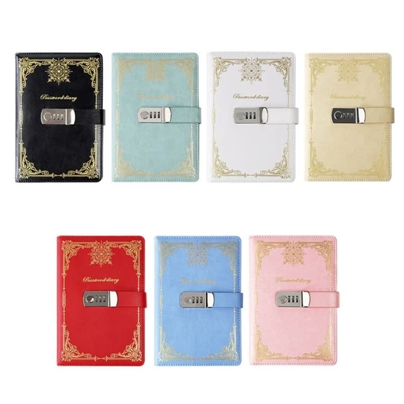 2024 New Vintage Leather Journal with Combination Lock Digital  with  Pen Loop Retro Privacy Notebook