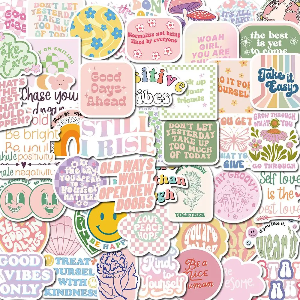 50/100PCS Danish Pastel Kawaii Stickers Text Vintage For Gift Notebook Luggage Motorcycle Laptop Refrigerator Decals Graffiti