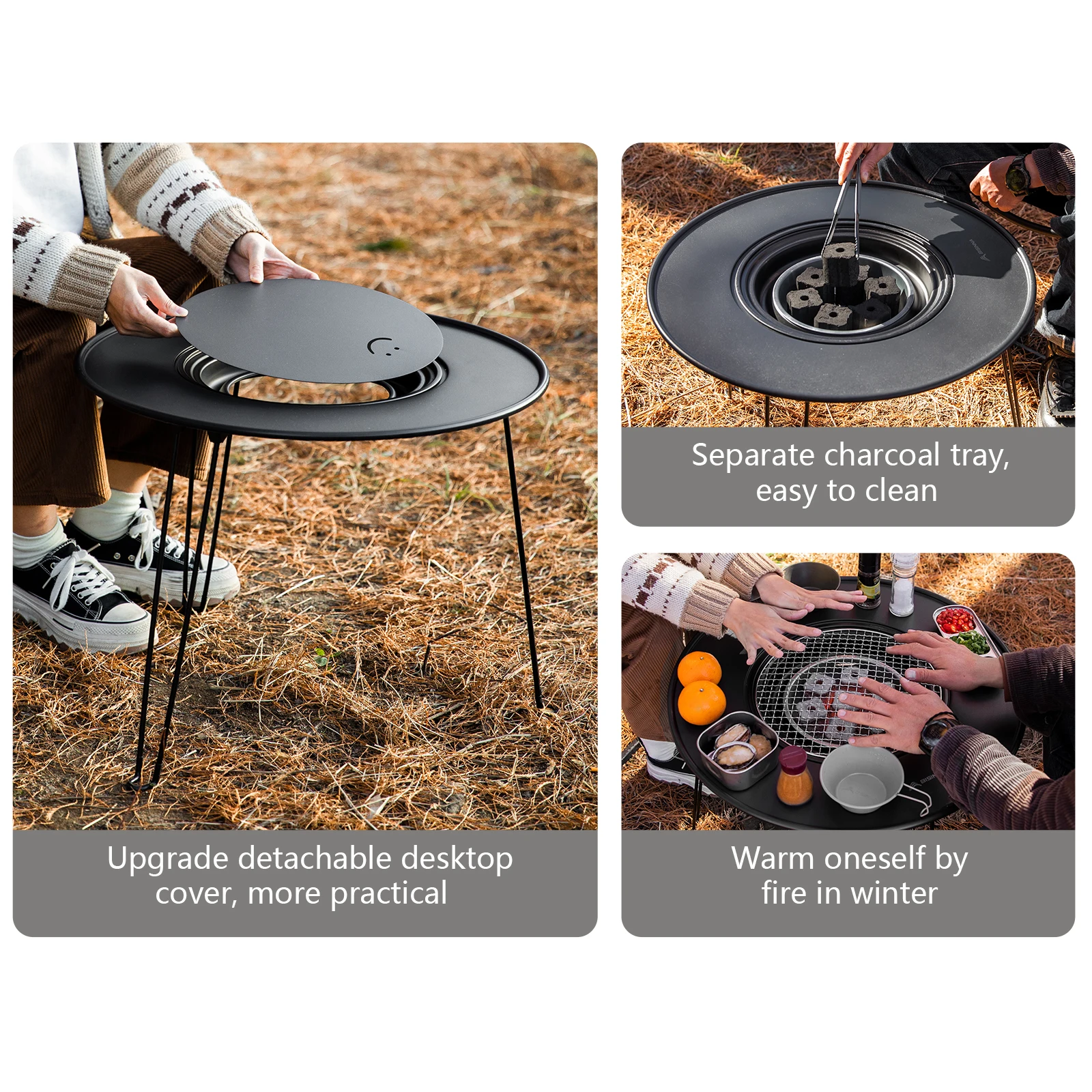 BSWolf Folding Barbecue Round Table Iron Stove Portable Camping BBQ Charcoal Grill With Storage Bag Patio Tea Boiling