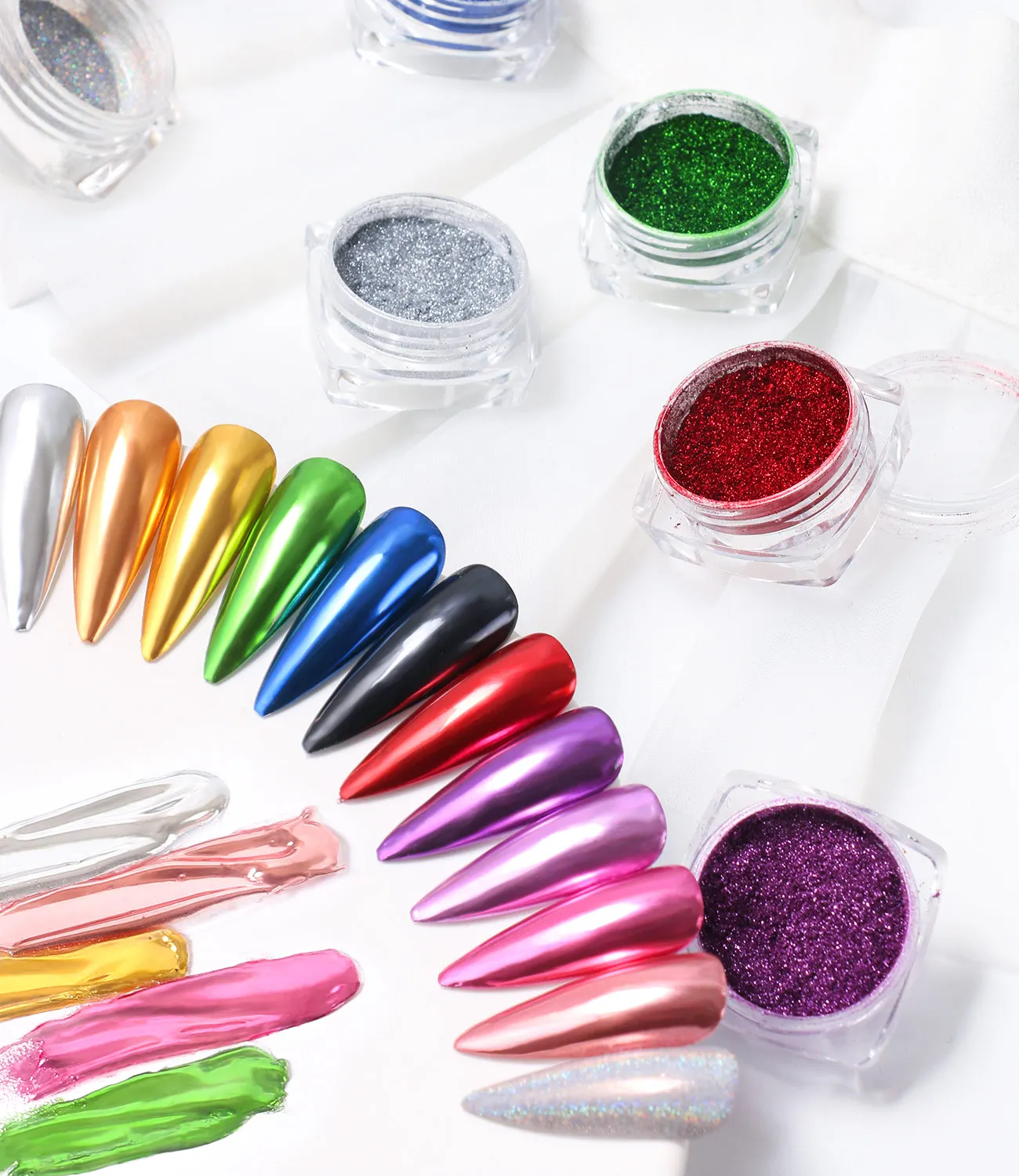 

12 Jars Chrome Nail Powder Metallic Nail Art Powder Mirror Effect Manicure Chrome Powder with 12 Pcs Eyeshadow Sticks, 1g/Jar