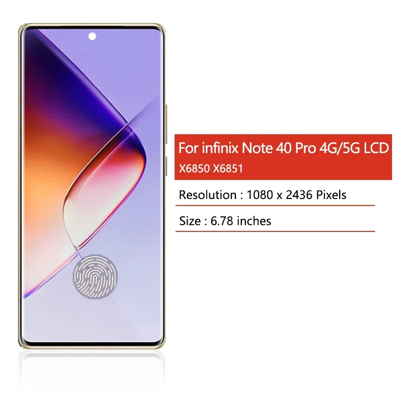 6,78-calowy ekran AMOLED do Infinix Note 40 Pro 4G/5G, wyświetlacz LCD + panel dotykowy, zespół digitizera X6850 X6851, zamiennik wyświetlacza — zdjęcie produktu 2