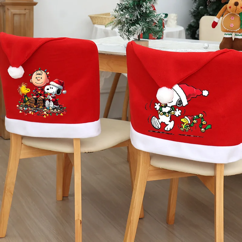 

Snoopy Christmas Chair Covers Cartoon Anime Graphic Print New Year Dinner Party Living Room Home Decor Xmas Ornament Decorations