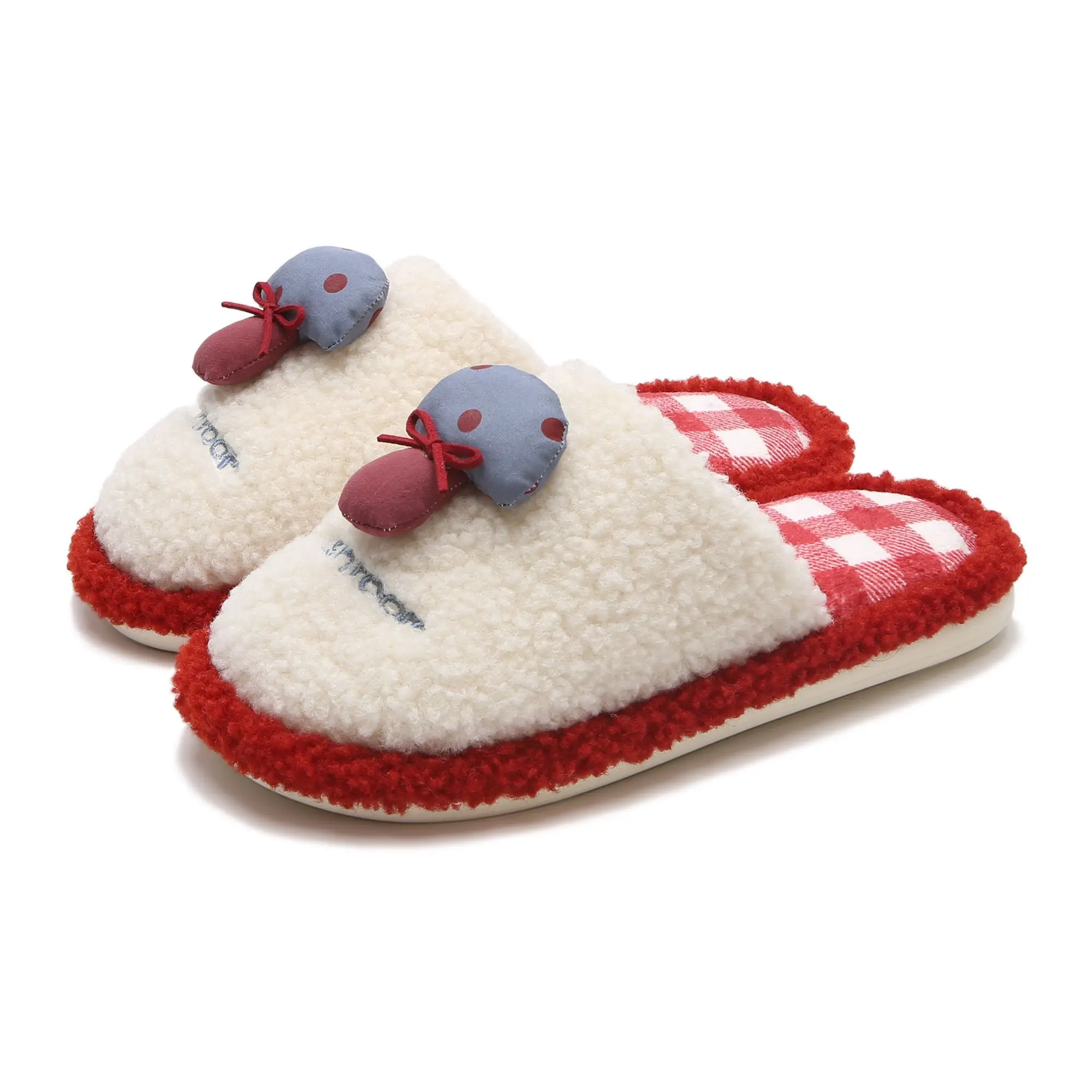 Women's mushroom slippers women white fluffy platform shoes ladies winter warm short plush slides home slippers