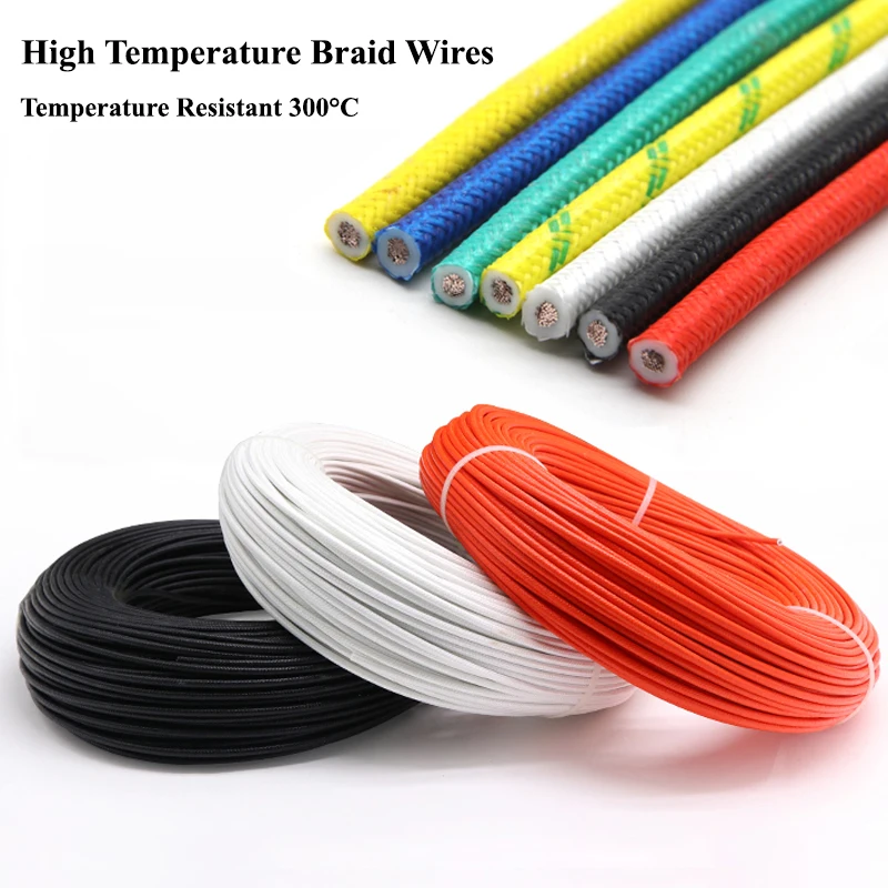 

2~10M Heat Resistant Wire High Temperature Silicone Wire 300°C Fiberglass Braided Insulated Warm Floor Heat Element Copper Cable