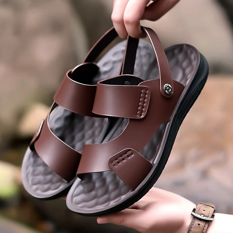 Summer Men\'s Business Leather Sandals Large Size ：37-47 Outdoor Beach Sandals Direct Sales Designer Driving Flat Casual Shoes