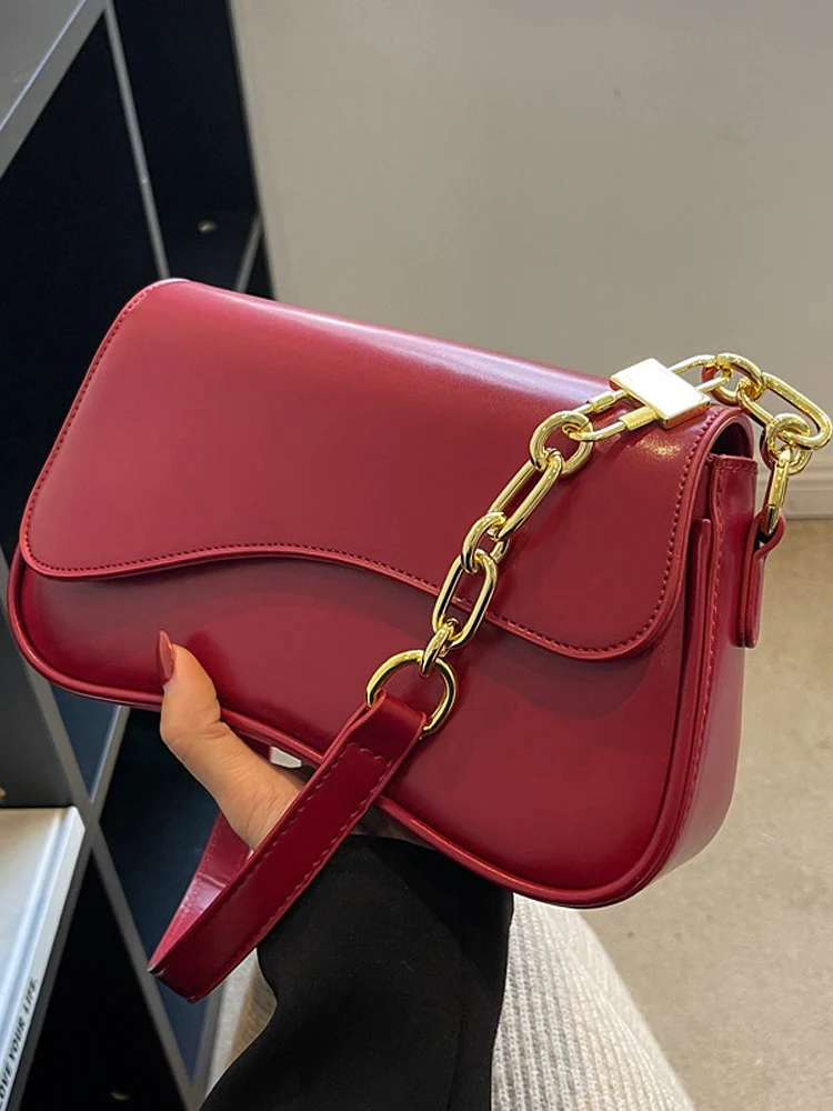 Texture Vintage Crossbody Bag For Women New Trendy Spring Summer Fashion One Shoulder Underarm Bags Simple Versatile Red Handbag