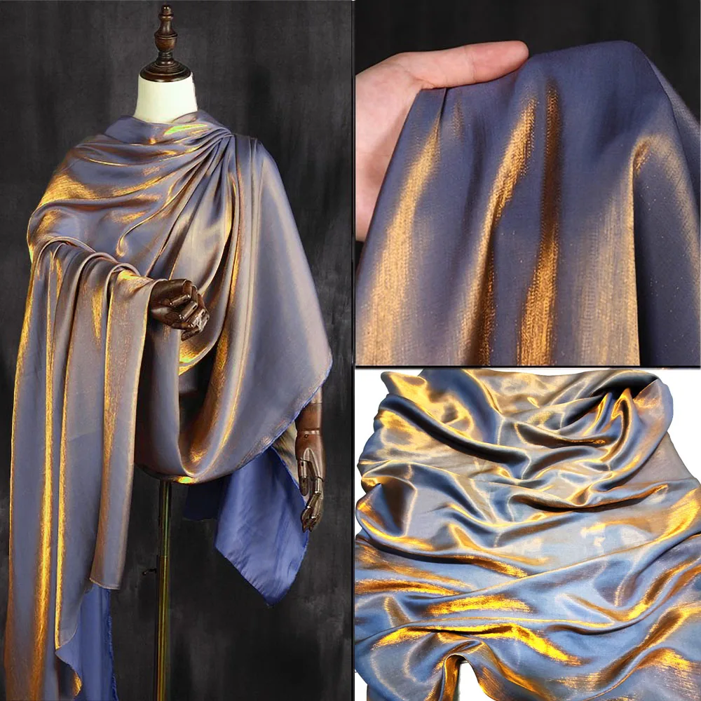 Tecido de seda fantasma com glitter, duas cores, 100x150cm, reflexivo, brilho, têxtil para costura diy, vestido, festa, fundo, cortina