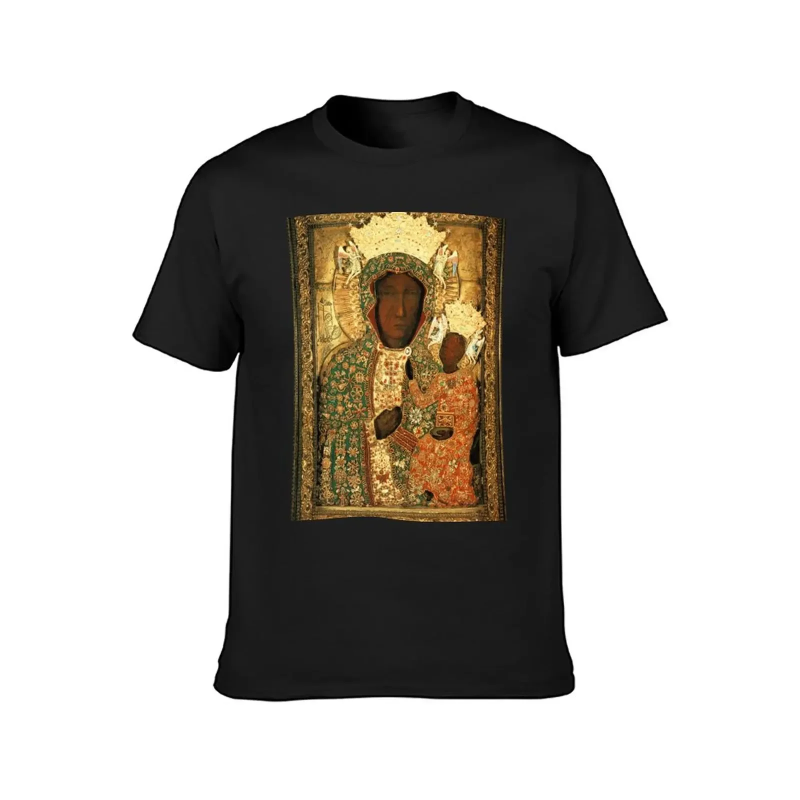 Polish Black Madonna Icon, Christian Catholic art. Our Lady of Czestochowa wall art T-Shirt quick-drying mens vintage t shirts