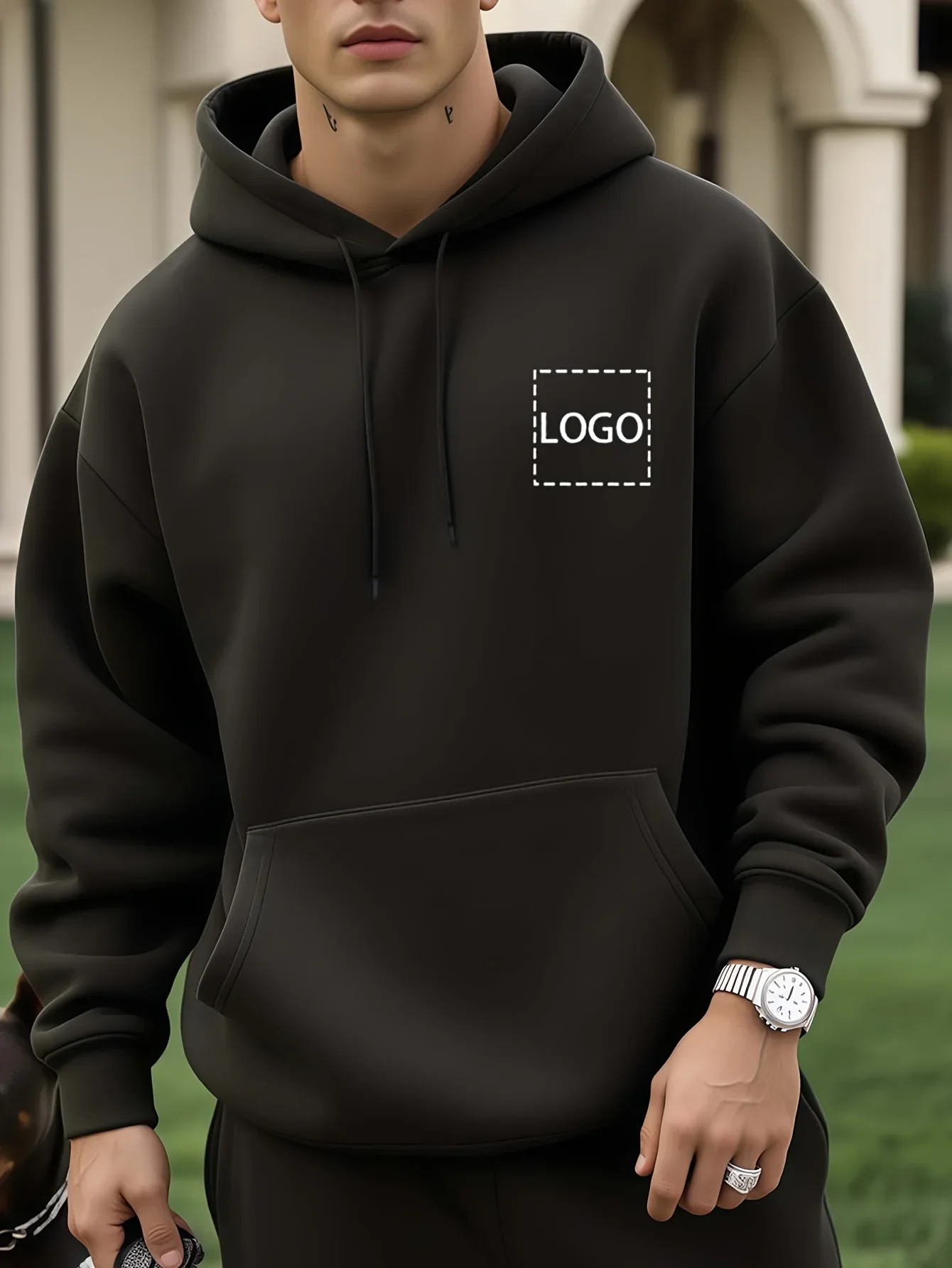 Customizable Men's Hoodie with Personalized Logo Black