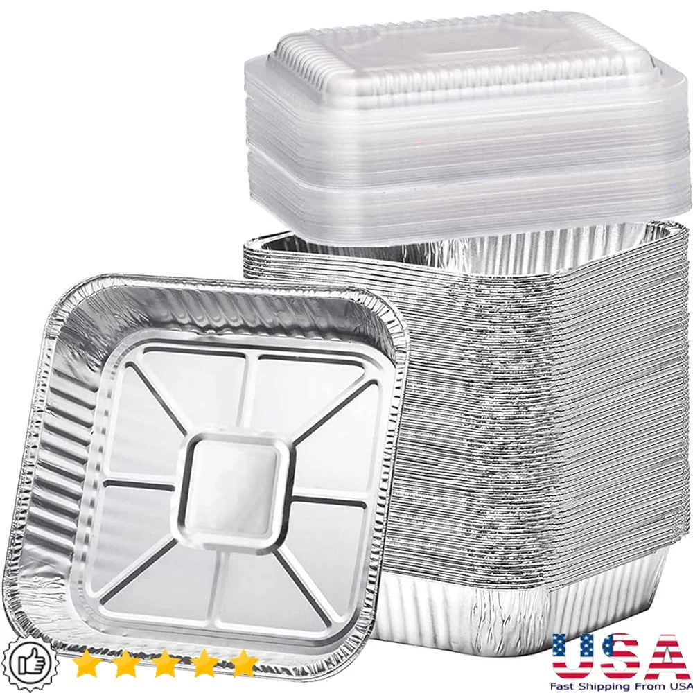 

35 Disposable Aluminum Baking Pans with Lids Square Foil Containers Party Takeout Meal Prep Oven Safe