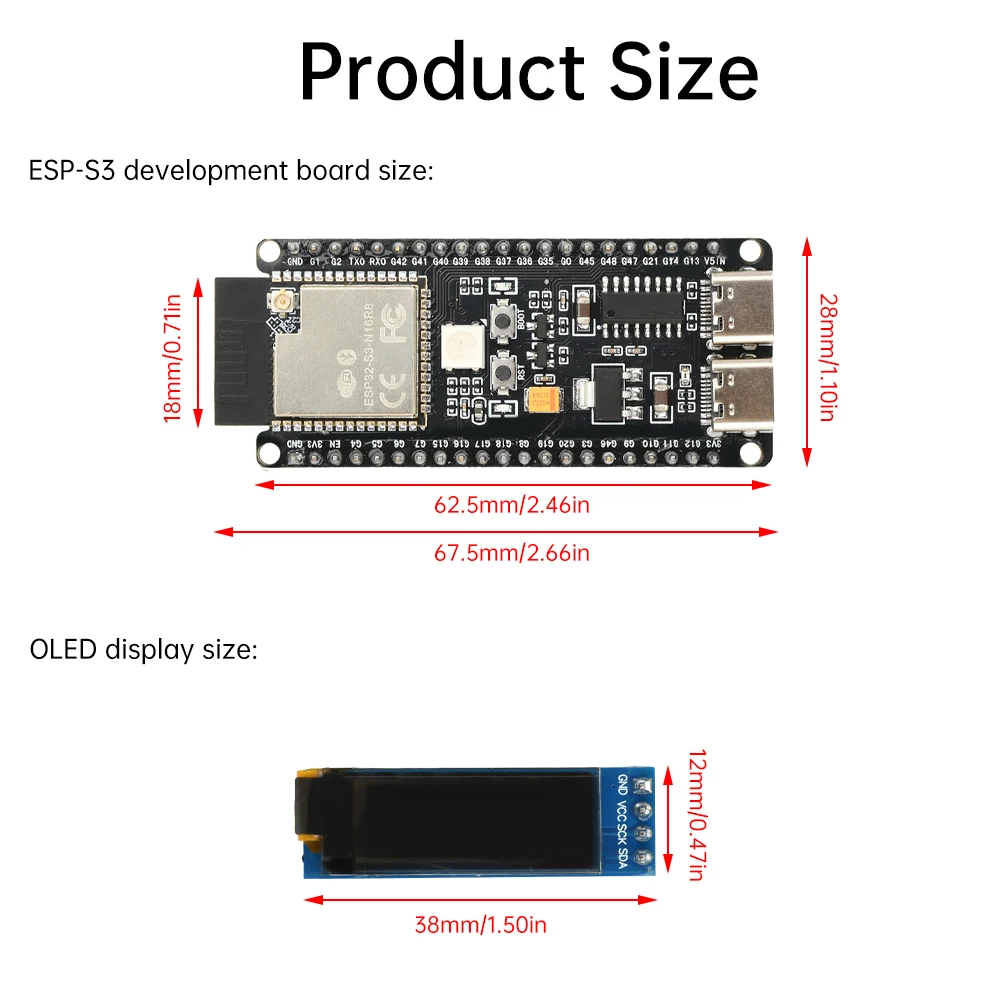 ESP32-S3 N16R8 개발 보드 프로그래밍 보드 Xiaozhi Ai 지능형 음성 기계(0.91인치 Oled 조합 키트 포함)