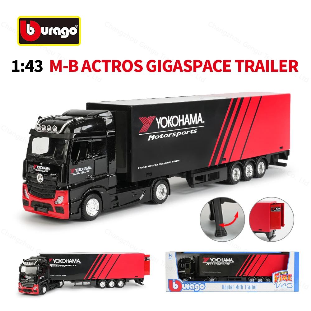 Bburago 1:43 Mercedes-Benz Actros GigaSpace Trailer Zware Tractor Truck Zwart Gegoten Collectible Hobby Model Speelgoed