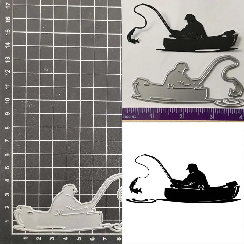 Canoe fisher boat Metal Cutting Dies Stencil Scrapbook Album Stamp Paper Card Embossing Decor Craft Knife Mould