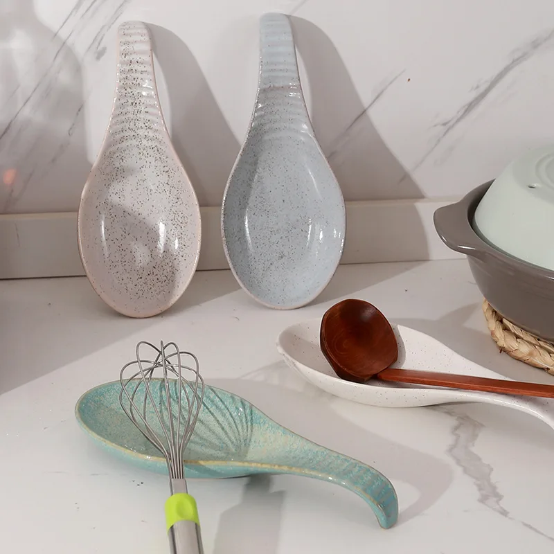 

New Ceramic Spoon Rest European Retro Creative Reactive Glaze Sesame Color Practical