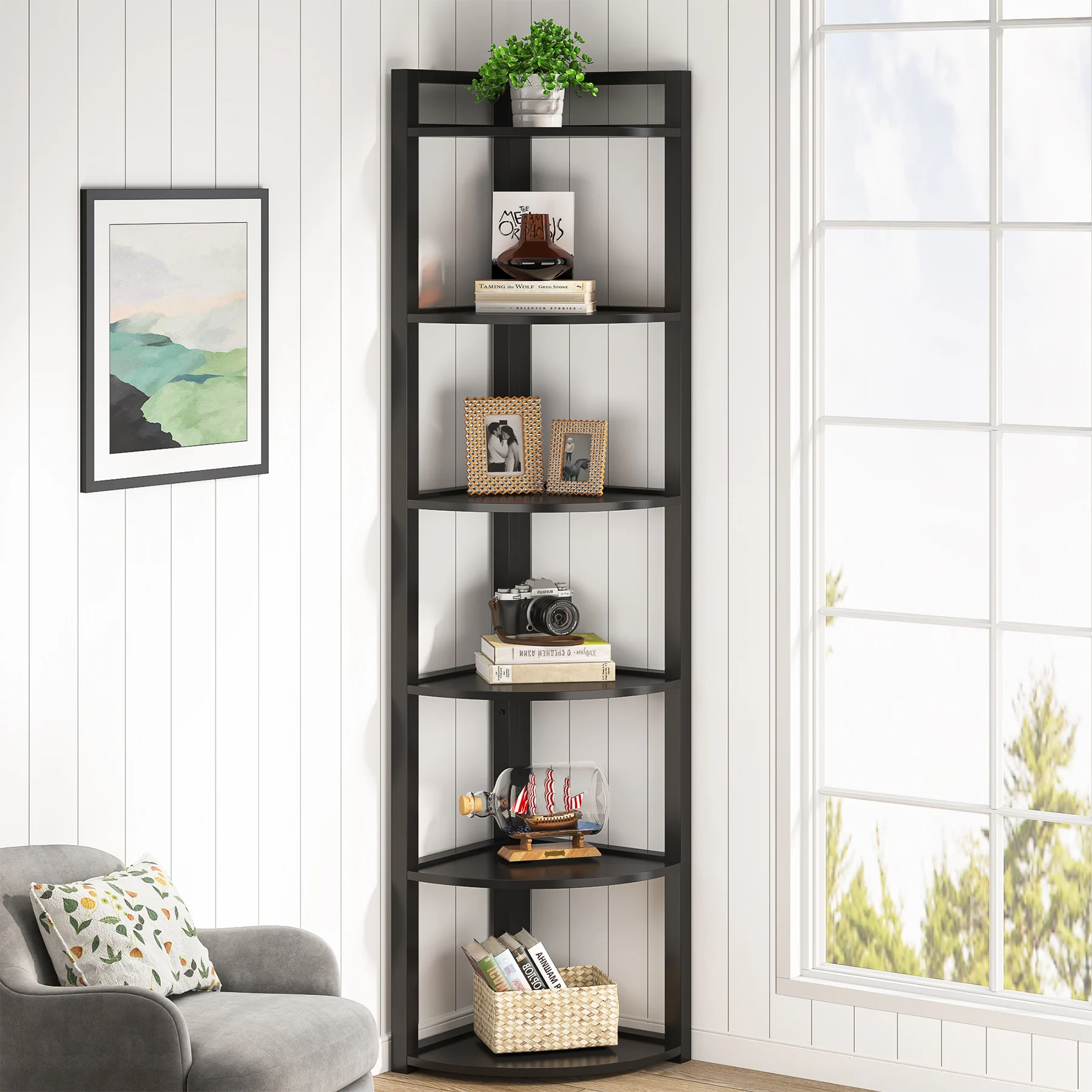 

Tribesigns 5 Tier Corner Shelf, Modern Corner Bookshelf Small Bookcase Storage Rack Plant Stand for Living Room, Home Office