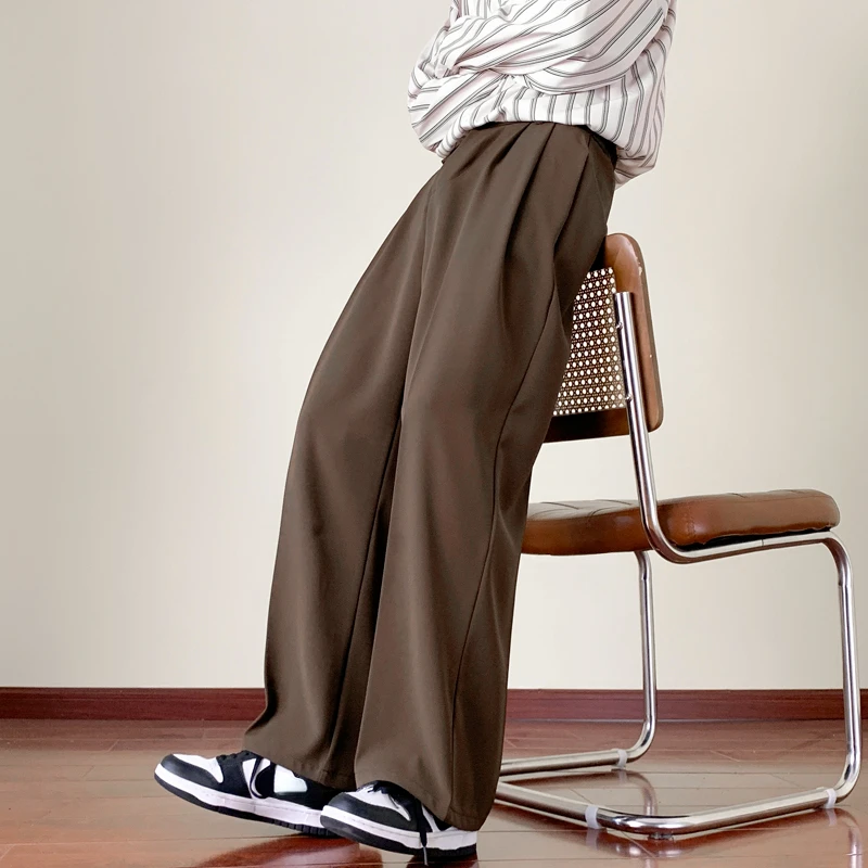 Japanese Vintage Drape Pants Men Spring Summer Korean Coffee Color Suit Pants Loose Straight Casual Pants Button Trousers S-3XL