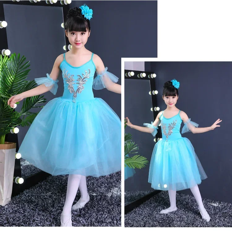 Romantische Tutu Kleid Kinder klassische Ballett Tutu Kind Schwan See Kostüme weiße Ballerine Kleid lange Tüll Ballett Kleid für Mädchen