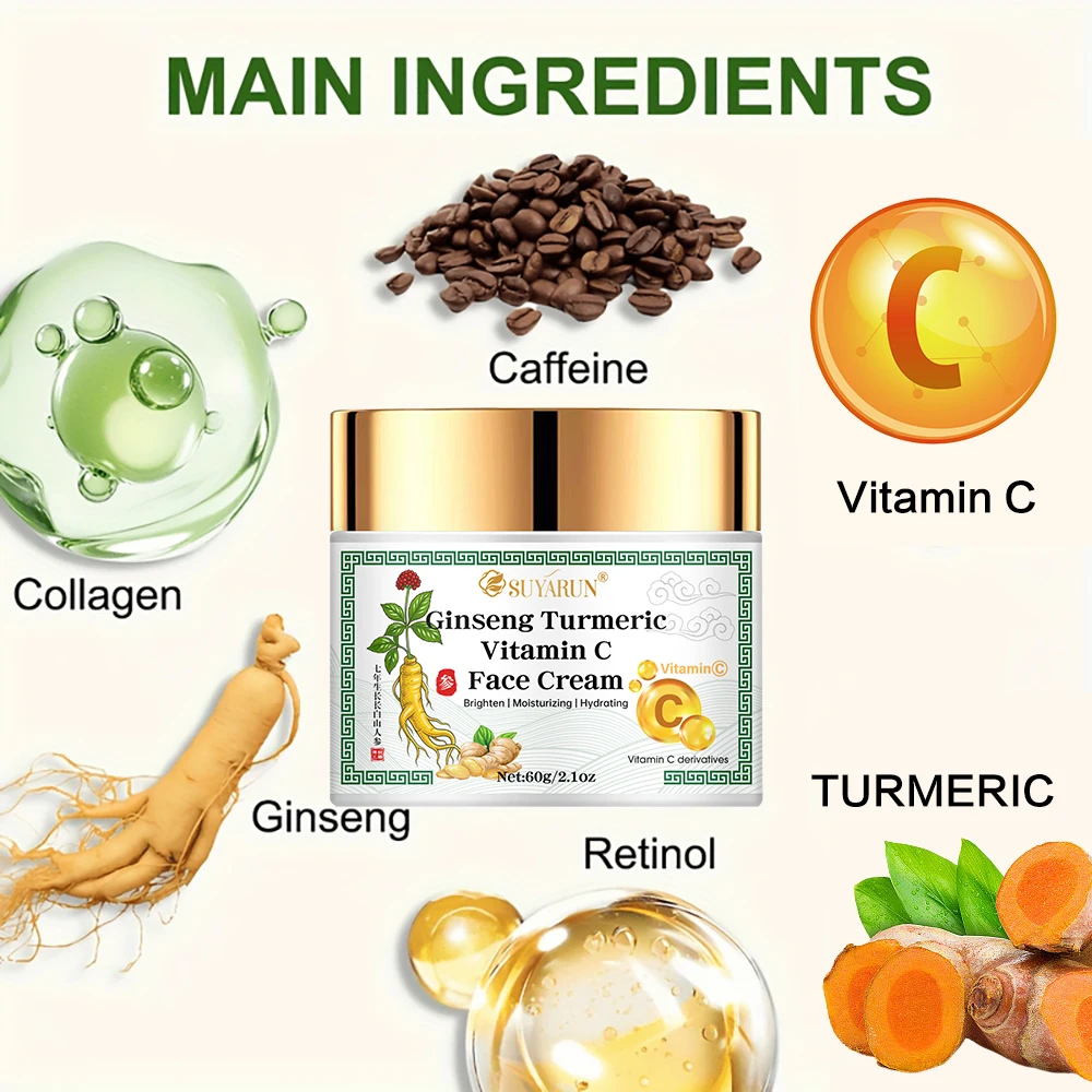 SUYARUN Ginseng & Turmeric Face Cream - Intense Moisturizing, Anti-Aging, Brightening Skincare for Dry/Sensitive Skin