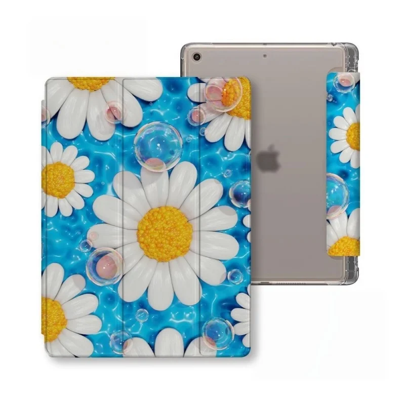 3D Daisy Floral Bubble Print Pen Slot Tablet Case For iPad 2026 Air 8 7 6 4 3 2 1 Pro 2024 11in 12th 11 10 9 8 7 6 5th Cover