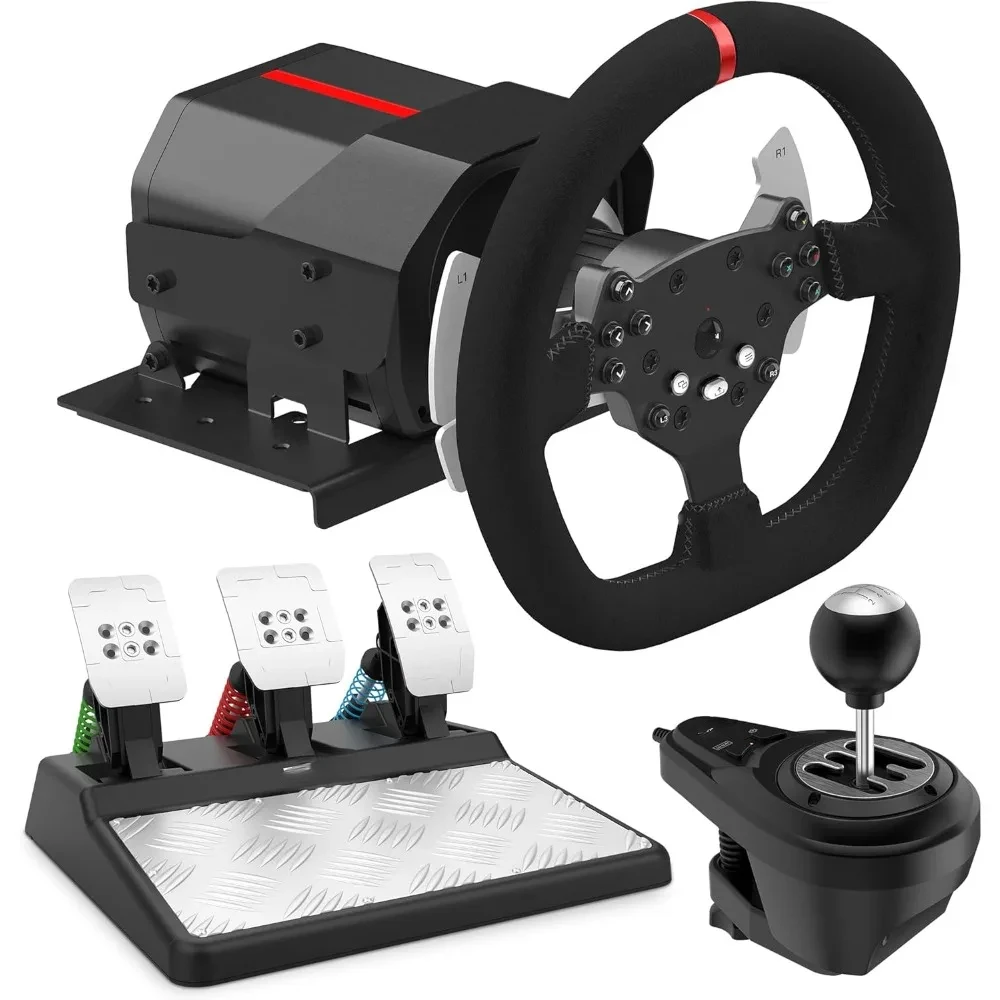 V10 Force Feedback Gaming Racing Wheel with Magnetic Pedals and Shifter, 270/900 Degree, Dual Paddles and Detachable Design