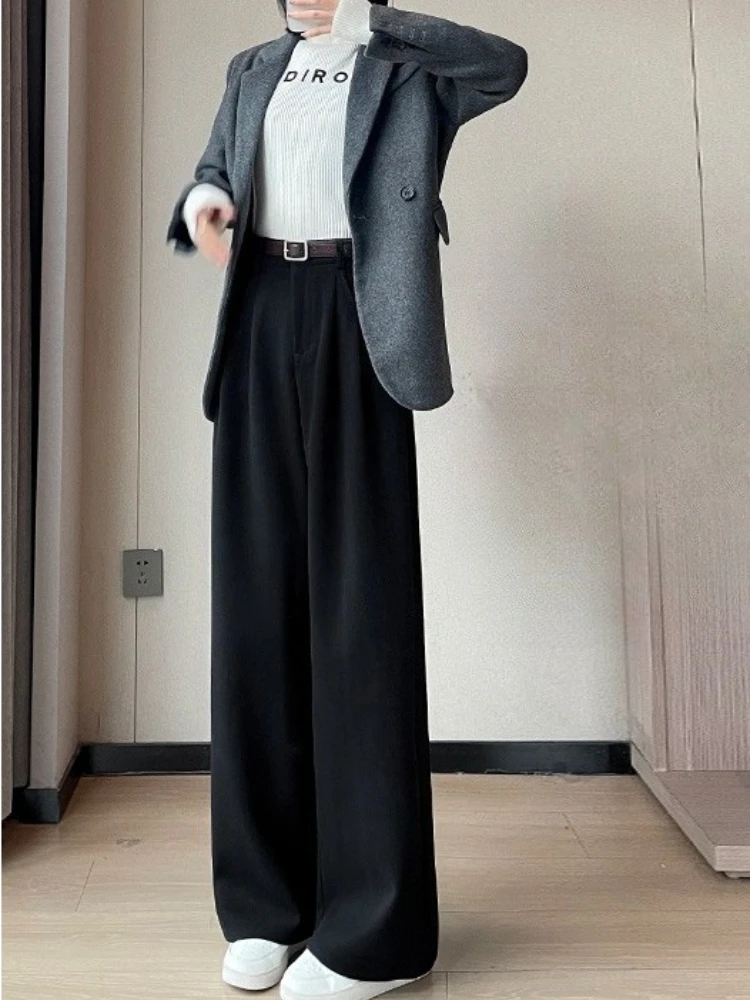 

High Waist Slim Casual Suit Pants Women Autumn and Winter New Fashion Commute Thickened Warm Straight Wide-Leg Pants