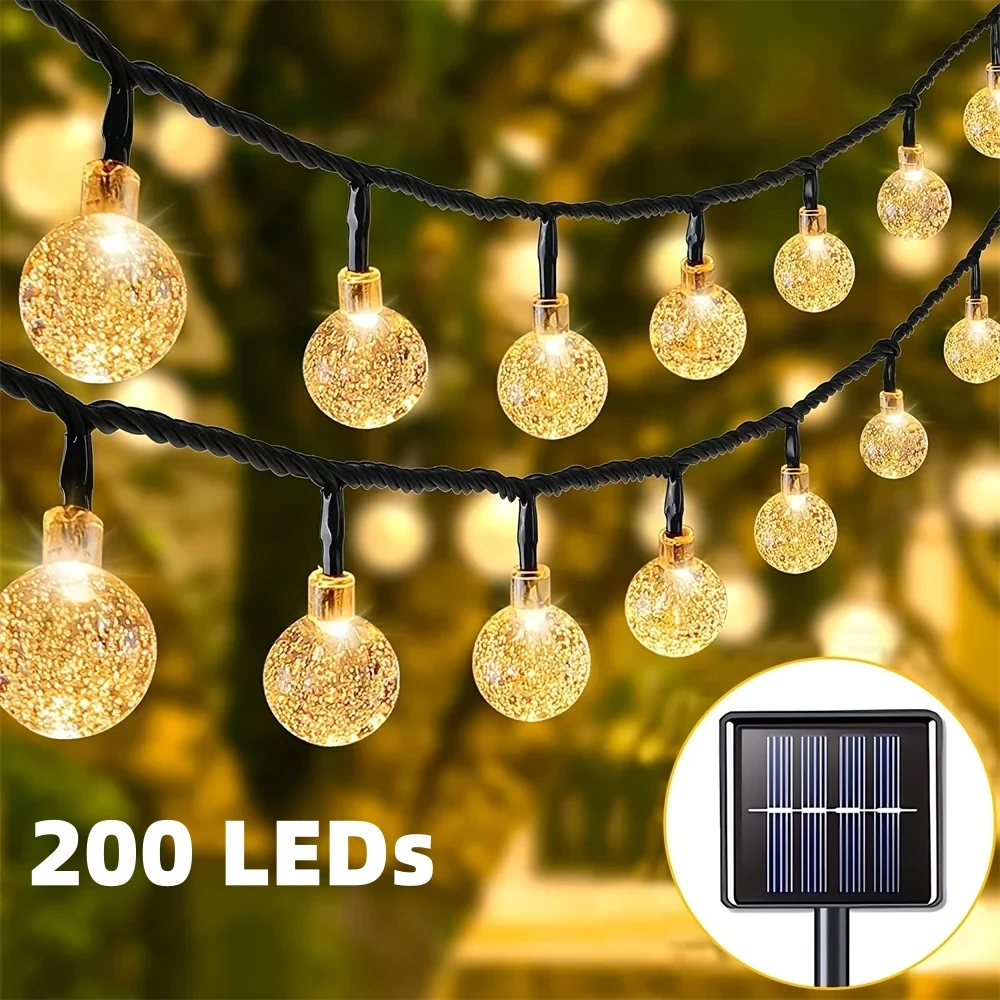 

50/100 LED Solar String Lights Outdoor Crystal Globe Lights 8 Lighting Modes Waterproof Solar Powered Patio Lights For Garden