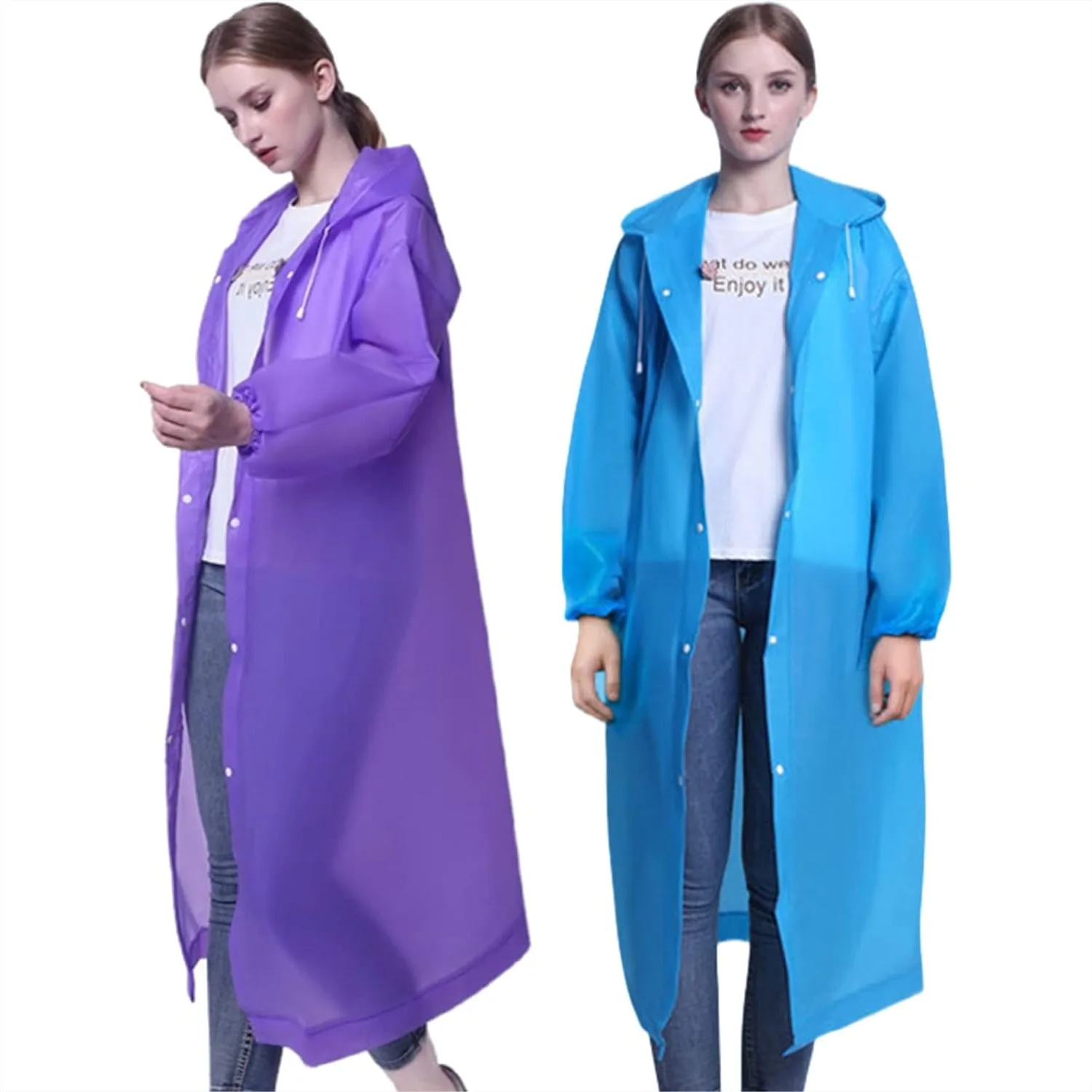 EVA Rain Poncho for Adults Reusable - Waterproof Raincoat with Hood for Men Women