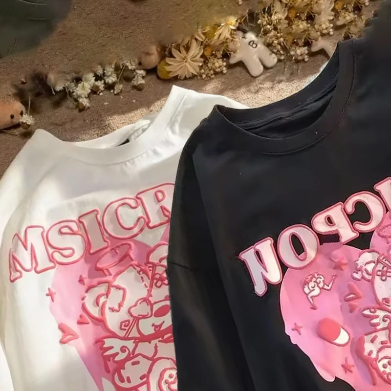 

Korean Style Kawaii Women's Pink Love Bear Print T-Shirt Short Sleeve Harajuku Streetwear Top Casual Female Fashion