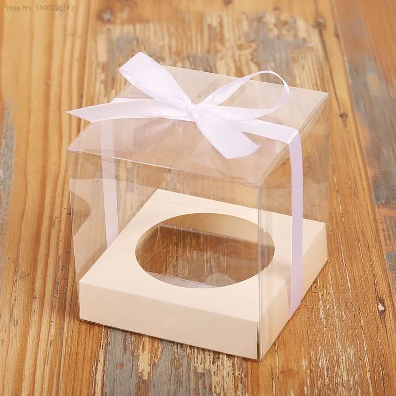 9x9x9 cm Clear PVC Cupcake Box Candy Box Transparent Packing Gift Box with Bottom Bracket for Food Toys Weddding Party Supplies