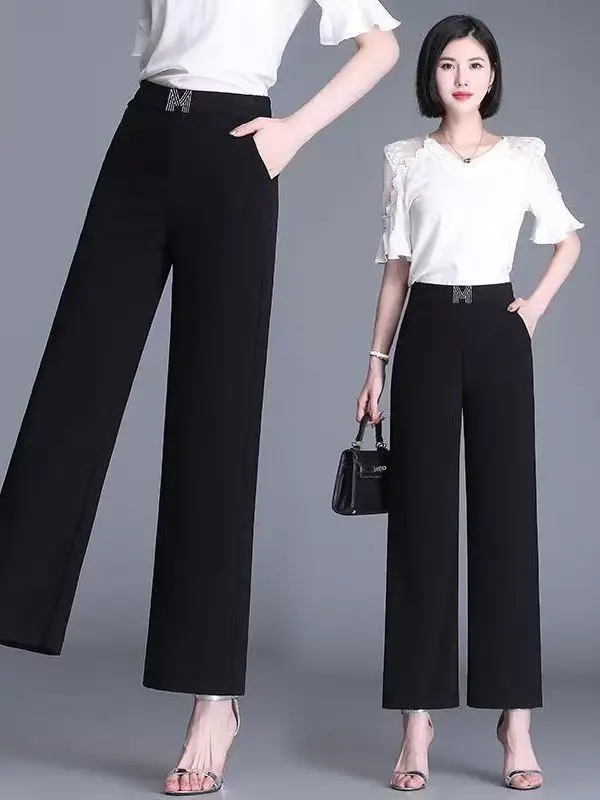 

High Waist Straight Leg Slimming Suit Pants Women's plus Size Casual Polyester Fiber Spring Season Breathable Comfortable