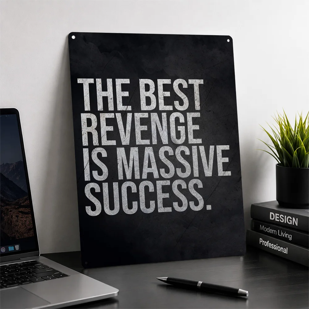The Best Revenge Poster Quote Wall Art Personalized Vintage Metal Tin Sign for Office Gym Study Room Home Decor Display Plaque