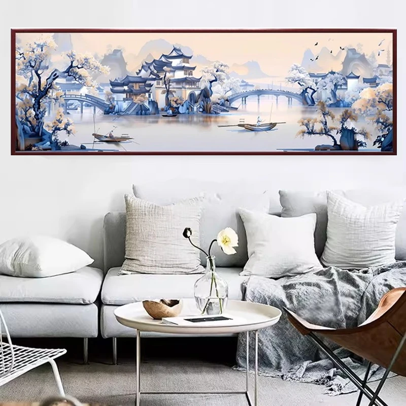 

New 2024 Blue Bridge Spring Snow Cross Stitch Kit 45 Colors Living Room Study Landscape Mountain Watercolor Chinese Style