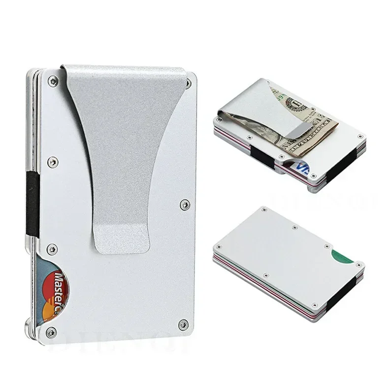 Schlanke RFID-blockierende Geldbörse, minimalistischer Metall-Ausweis- und Kreditkartenhalter mit Geldklammer, sichere Unisex-Geldbörse für Männer und Frauen, ideal für Reisen und den Alltag. – Detail 5