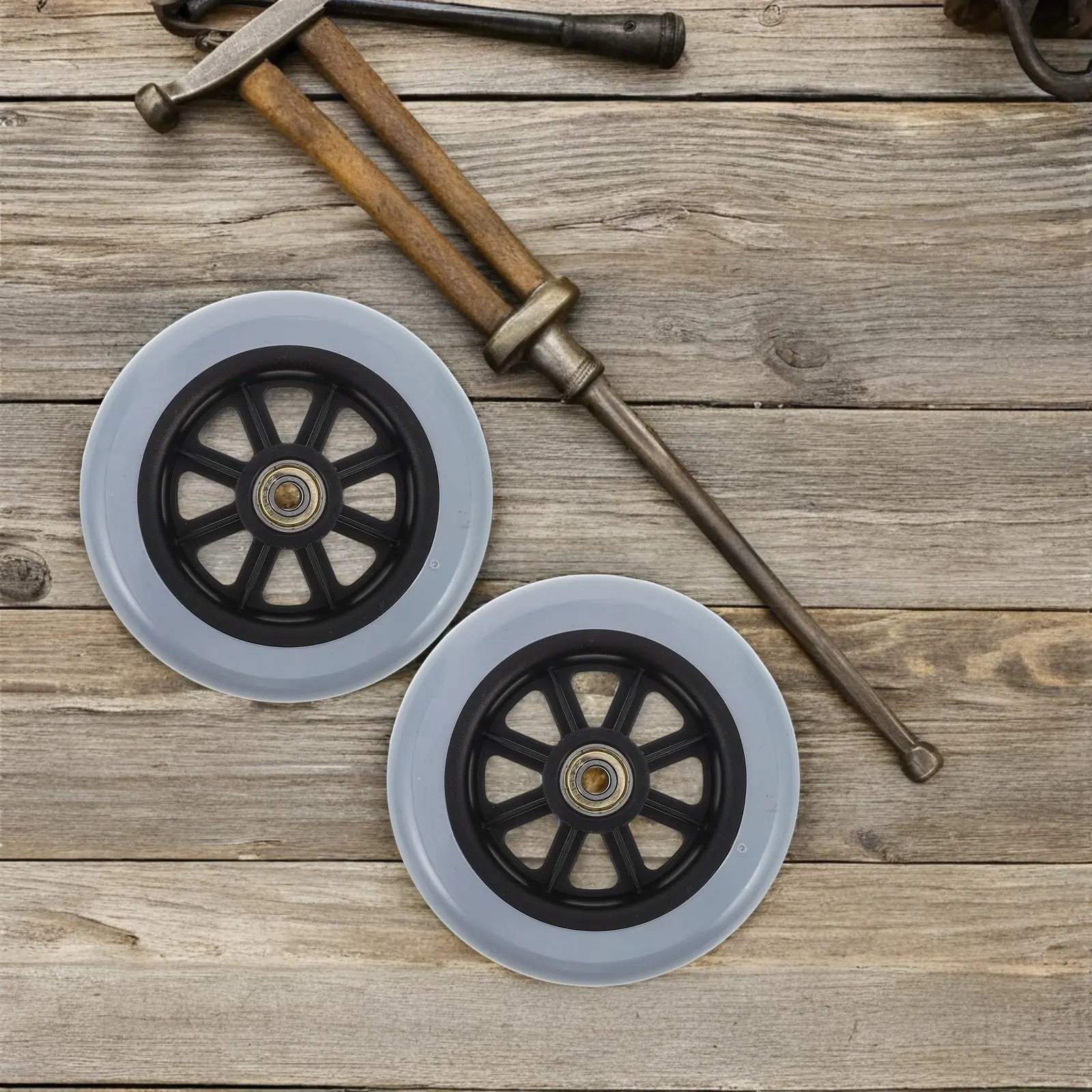 1Pair Wheelchair Rubber Wheels Replacement Front 5 Inch Walker Casters Mobility Aid Replacement Wheels for Elderly Walker