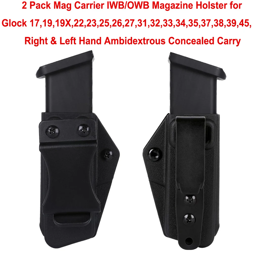 Tactical 2 Pack Mag Carrier IWB/OWB Magazine Holster for Glock 17 to 45,Right & Left Hand Ambidextrous Concealed Carry