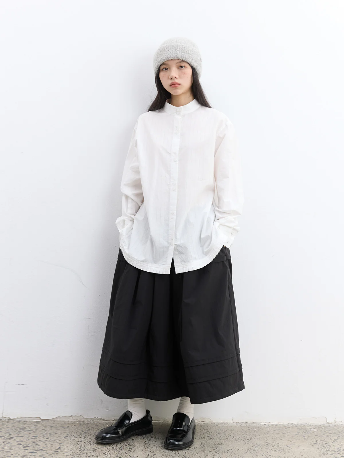 

Женская модная дышащая блузка из чистого хлопка с длинным рукавом, высоким воротником, кружевным подолом и декором на плечах, в стиле «Снежный лотос»