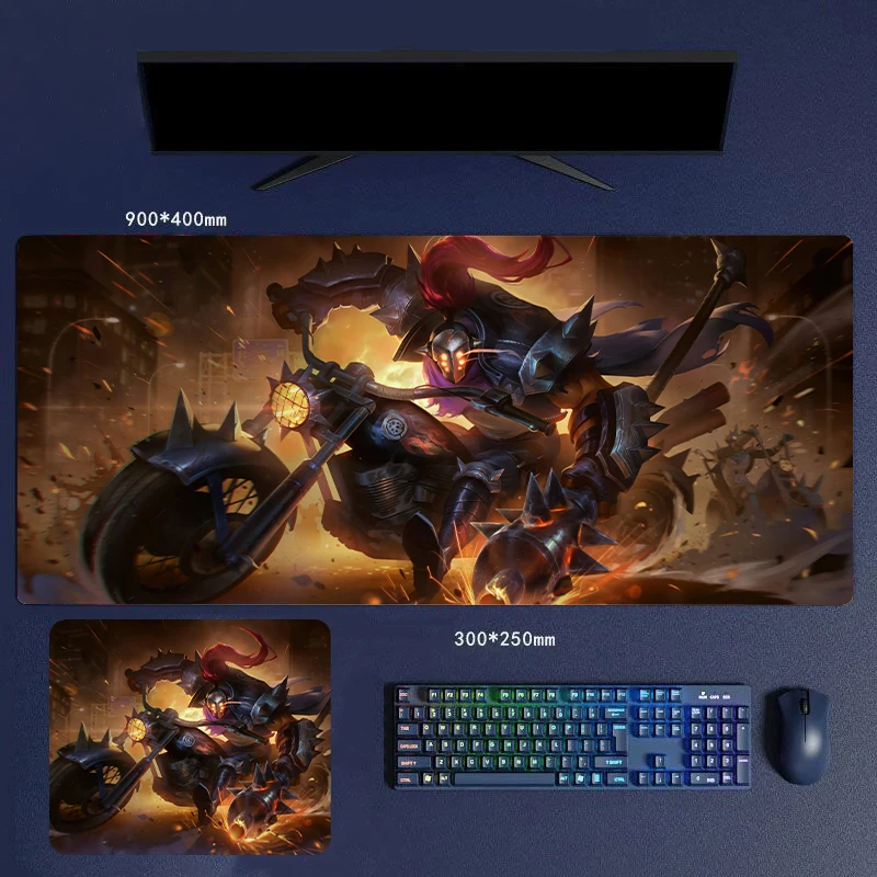 30/60/70/80cm Grandmaster At Arms Jax on Motorcycle League of Legends Video Game Rubber HD Pattern Lockrand Keyboard Mouse Pads