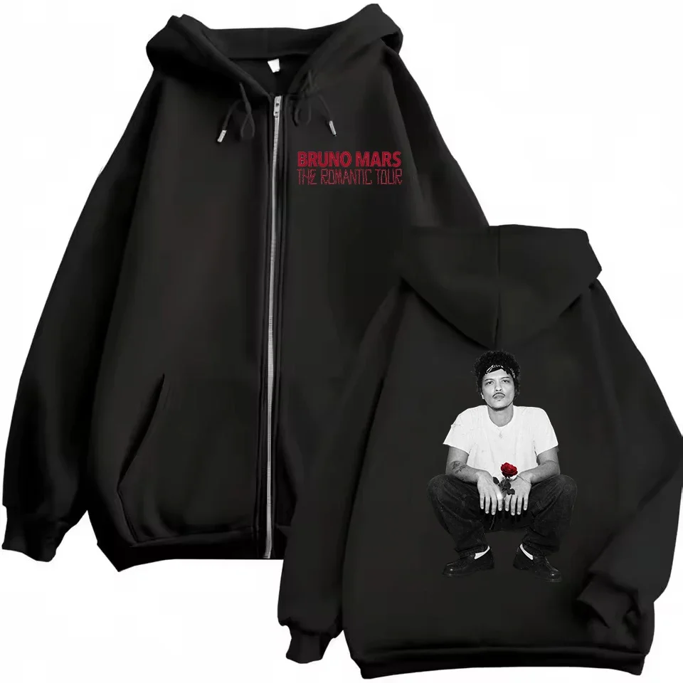 Bruno Mars The Romantic Tour Moletom com Zíper, Jaqueta de Moda, Presente, Casaco Casual Vintage para Homens e Mulheres, Streetwear Hip Hop