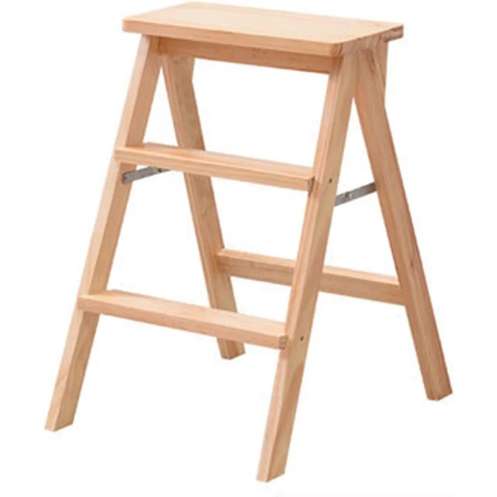 

Folding 3-Step Wooden Step Stool for Adults/Seniors, Portable Solid Wood Ladder for Kitchen/Bedroom, Max Load 100kg – White
