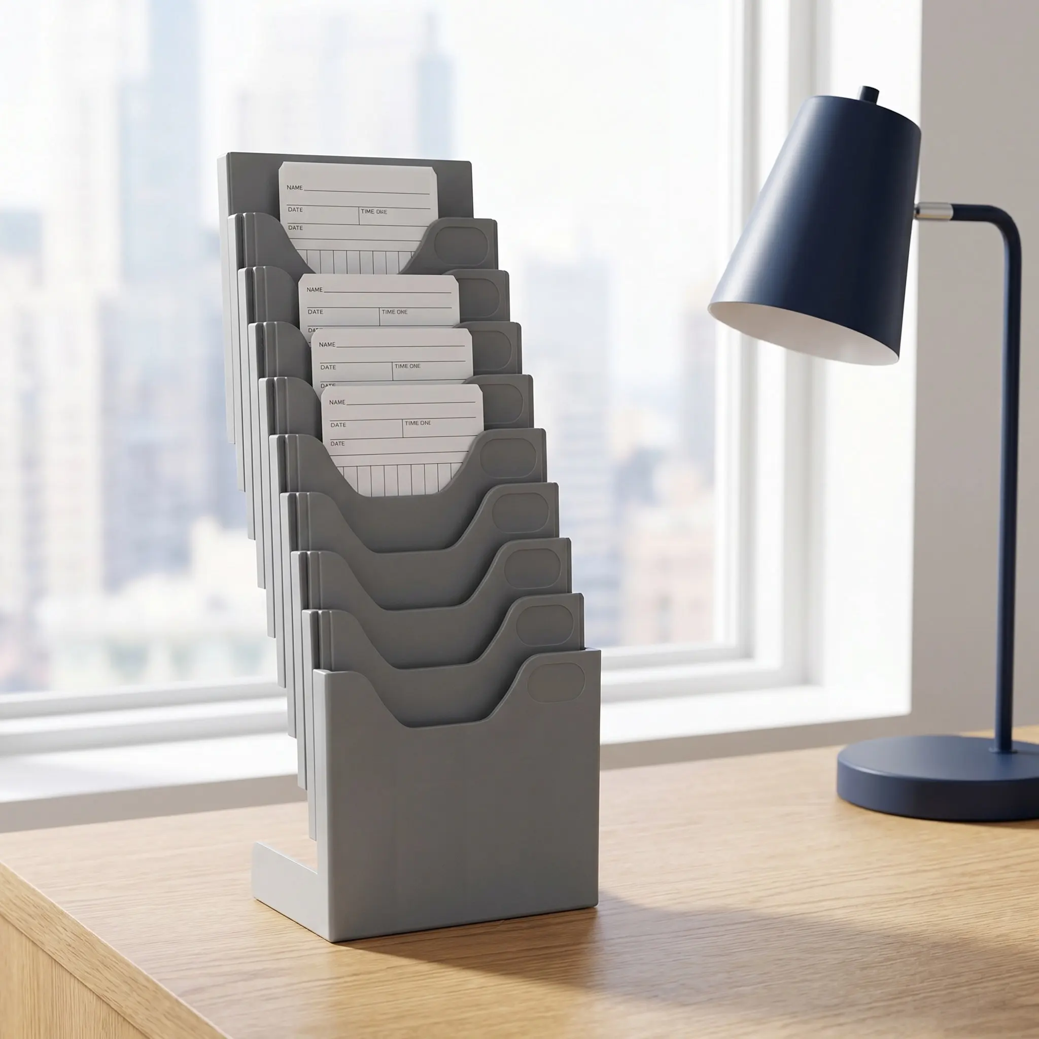 Free Standing Plastic Card Holder Retractable Time Cards Storage Rack for Warehouse Attendance Material Cards Organizer Office