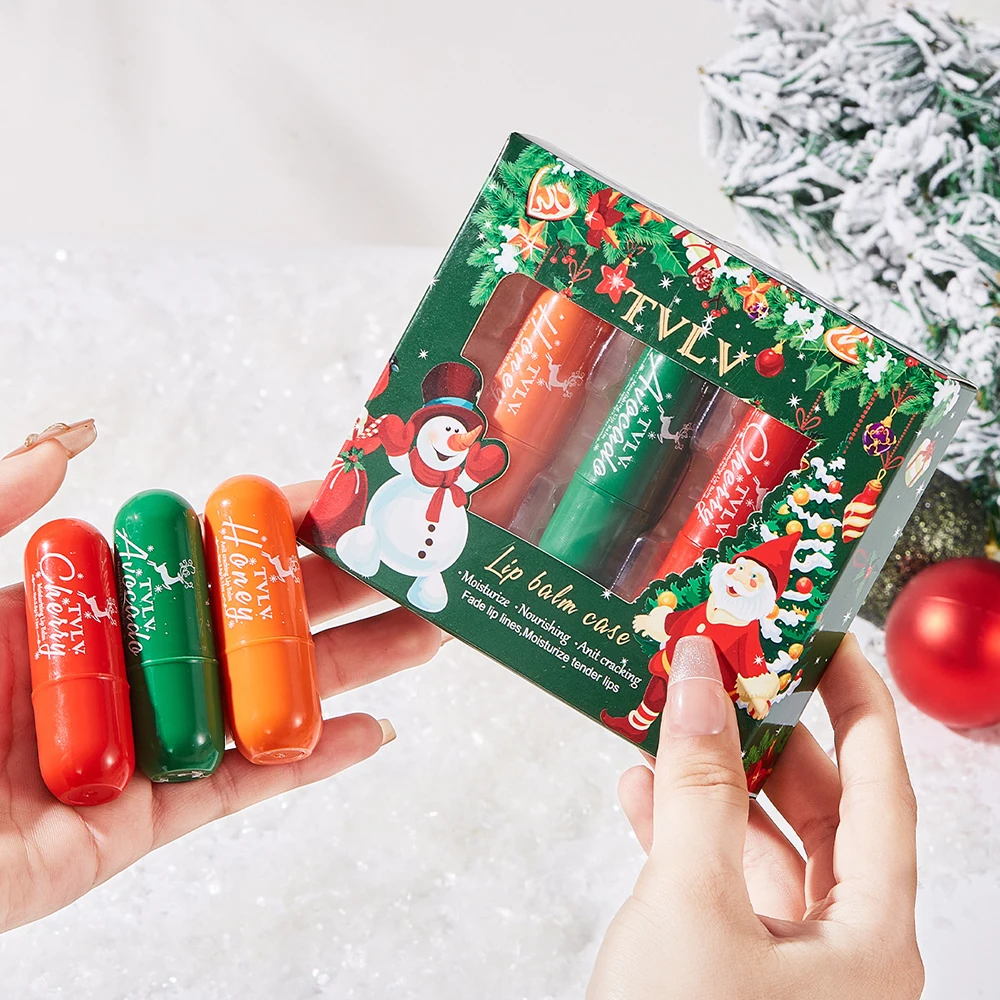 

Christmas Gift For Women's 3Pcs Lip Care Nourishing Moisturizing Anti Freezing Cracking Lip Balm Brighten Lipstick Skincare
