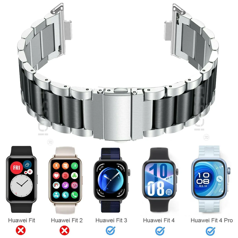 ステンレススチール時計ストラップループ Huawei Watch Fit 4/4 Pro、Huawei Watch Fit 3 メタルリストバンドと互換性あり