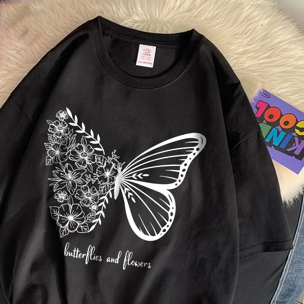 تي شيرت قطني كاجوال صراخ على شكل عنكبوت وفراشة مطبوع كبير الحجم برقبة دائرية ناعمة بأكمام قصيرة ملابس نسائية عصرية #6