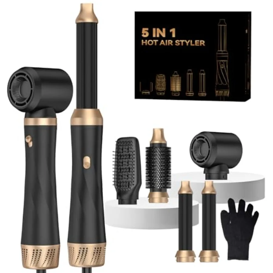

5 in 1 Hair Dryer Brush Set with Air Curler Wrap Hair Styler Negative Ionic Blow Dry Brush Detachable Tool for Curling Volumizi