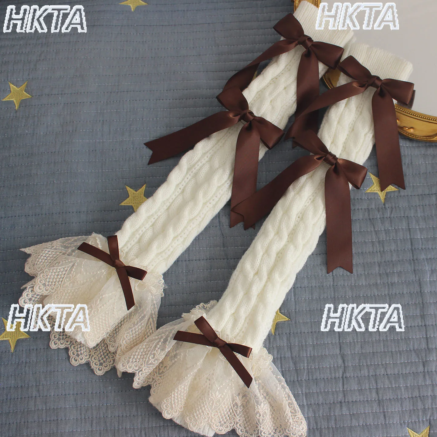 Dulce 2025 Otoño Invierno nuevo cálido tejido calentador de brazo largo Lolita manga de mano lazo de encaje blanco Oversleeve accesorios de ropa mujeres